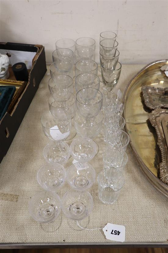 A set of six Brierley small cut glass whisky tumblers and a collection of miscellaneous table glassware (28 pieces)
